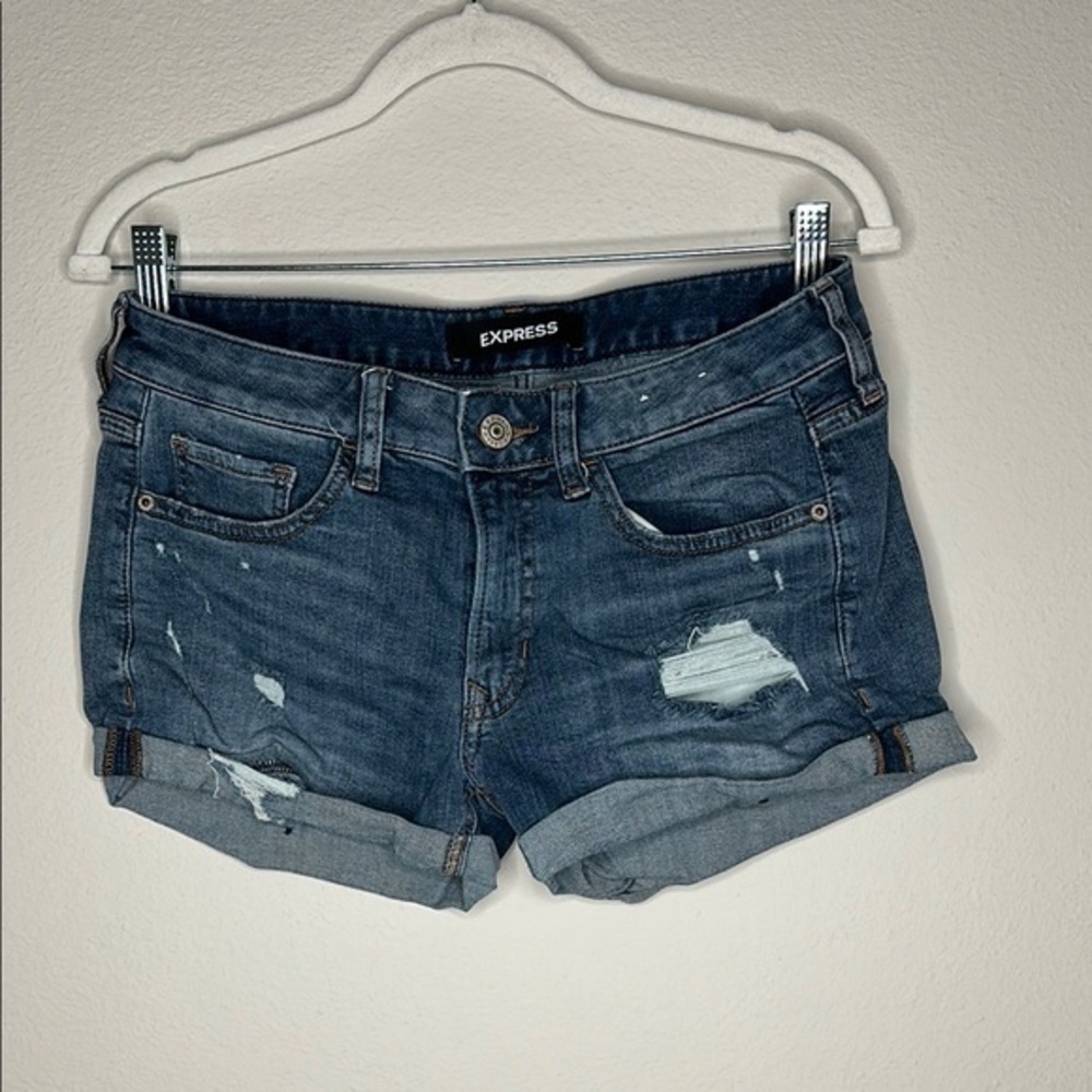 Express Blue Distressed Jean Shorts